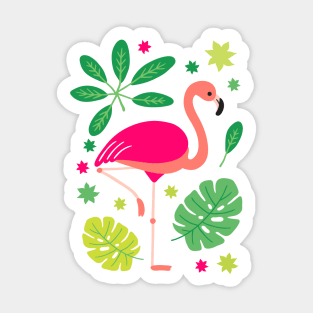 Pink Flamingo | Green Tropical Leaves Sticker